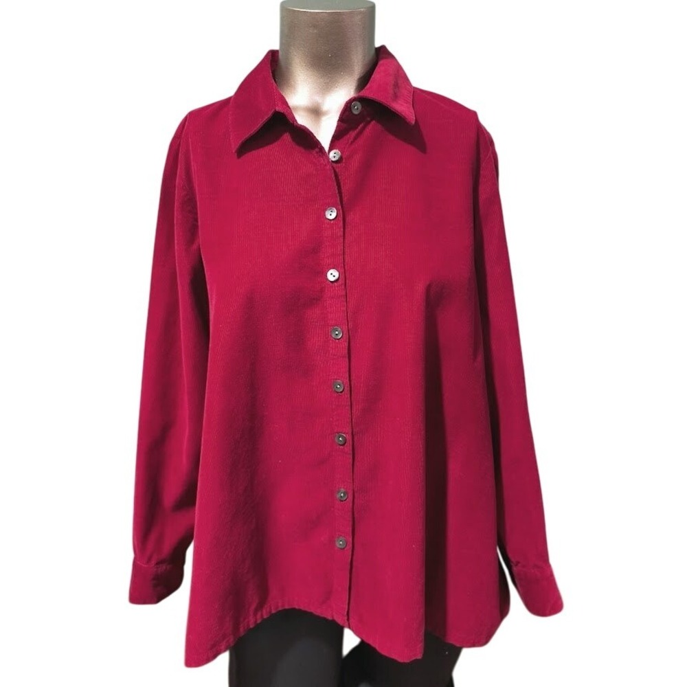 J.Jill Red Corduroy Button Up Shirt Long Sleeve Petite Small